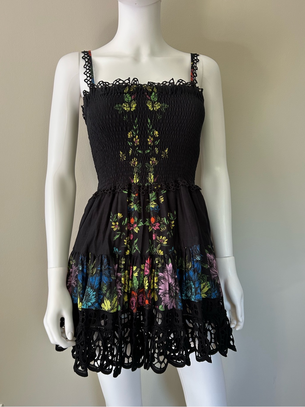 Charo Ruiz Ibiza Zinnia Mini Dress Garden Black Floral Lace Xs